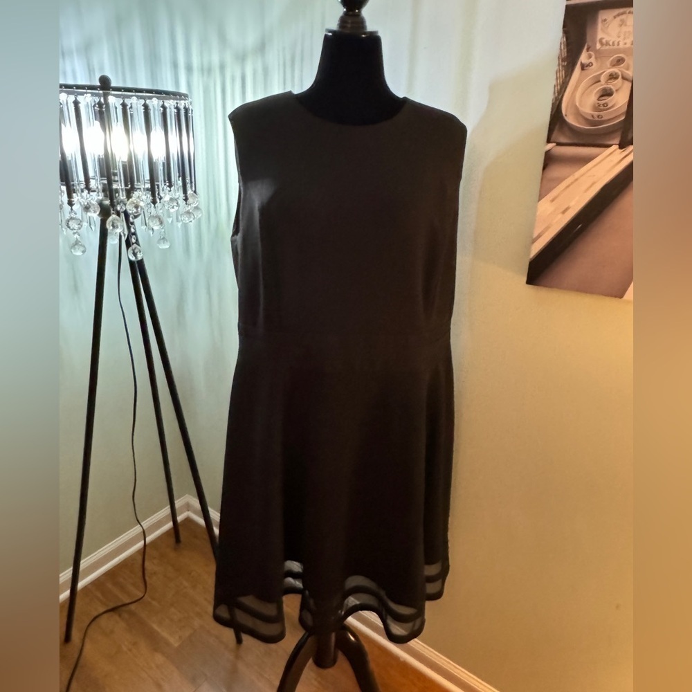 CALVIN KLEIN Black Sleeveless Illusion Hem Stretch Dress Size 20W